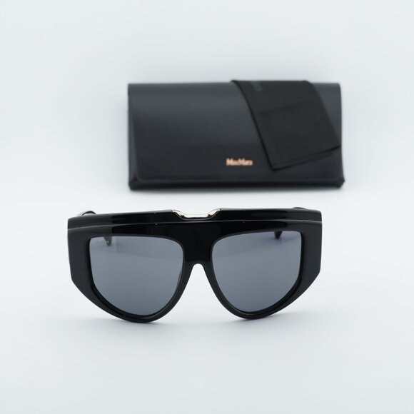 Max Mara ORSOLA MM0083 01A Sunglasses Shiny Black Shield Frame, Smoke Lenses main image 8